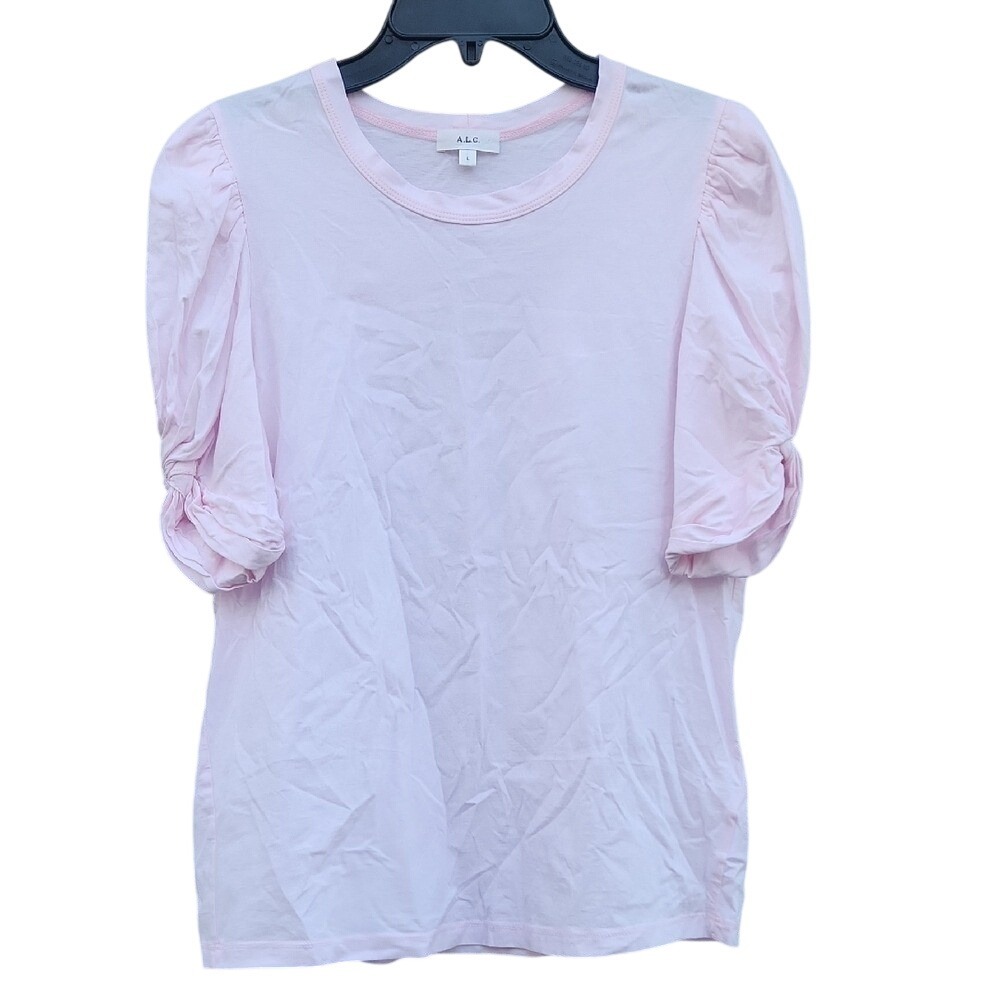 A.L.C. Kati Puff Sleeve Cotton Baby Pink Crew Twist Sleeve Tee Chic Luxury Large